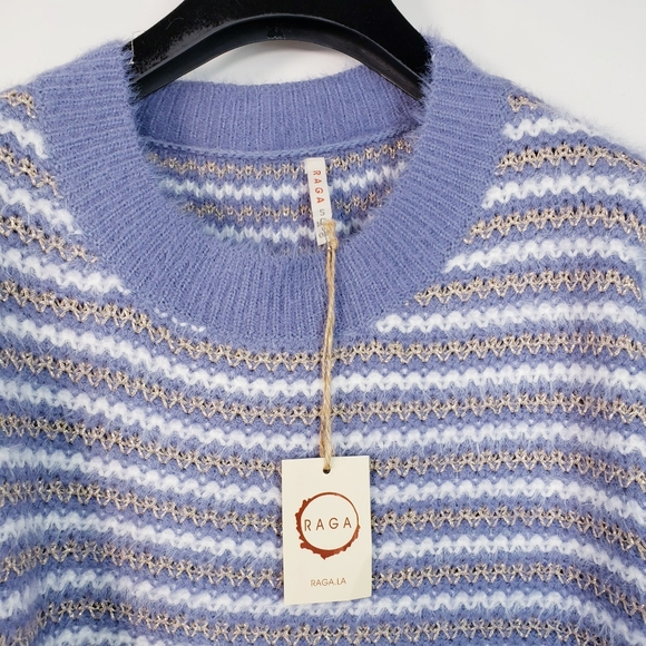 NWT Anthropologie Sweater SMALL Oversized Blue White Boho Baggy Chunky Striped - Picture 8 of 12